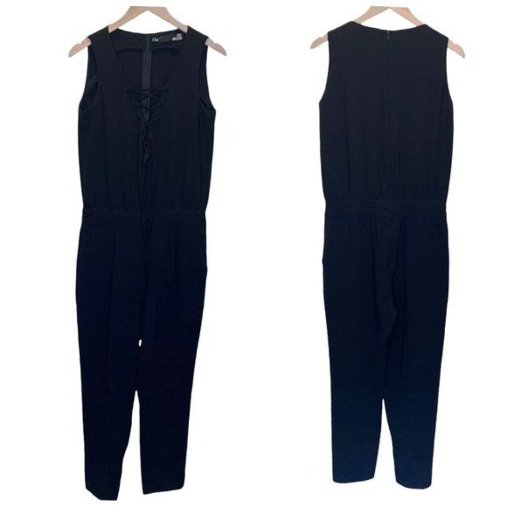 Love Moschino Womens Black Sleeveless Jumpsuit Size 6 Lace-Up Front Back Zipper